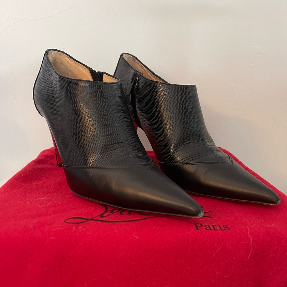 Louboutin Black Flesh Leather booties